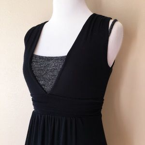 Anthro Ella Moss Black Metallic Inset Layered Top